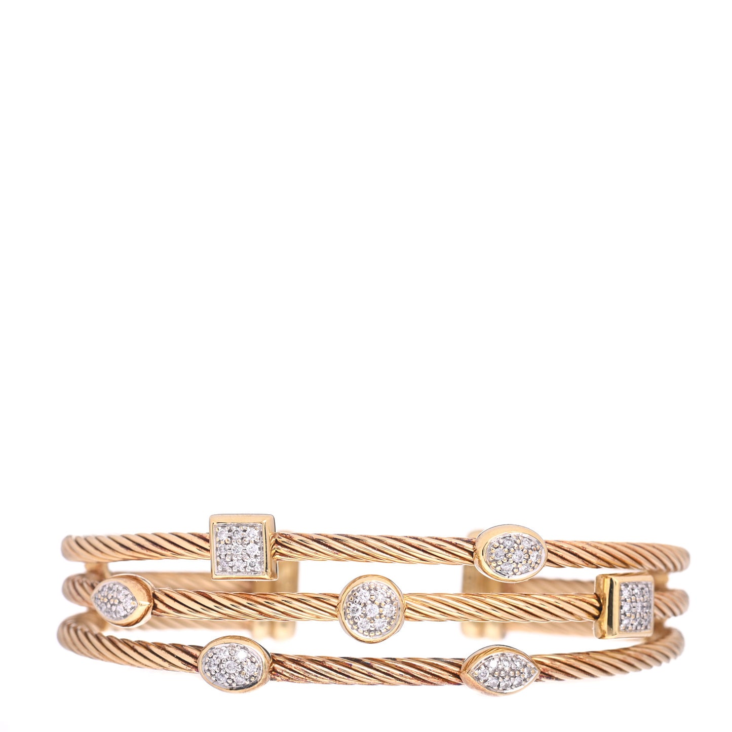 18K Yellow Gold Diamond Three Row Confetti Cuff Bracelet