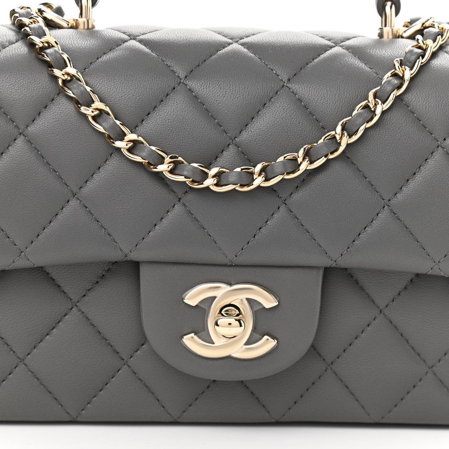 Lambskin Quilted Mini Top Handle Rectangular Flap Dark Grey