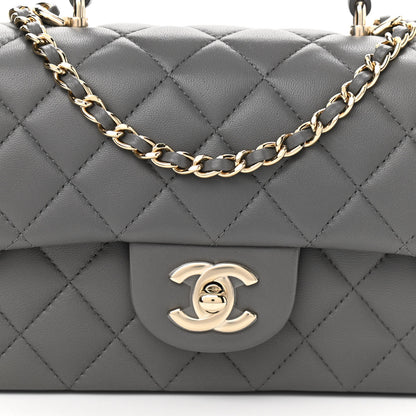 Chanel Lambskin Quilted Mini Top Handle Rectangular Flap Dark Grey 8 of 10