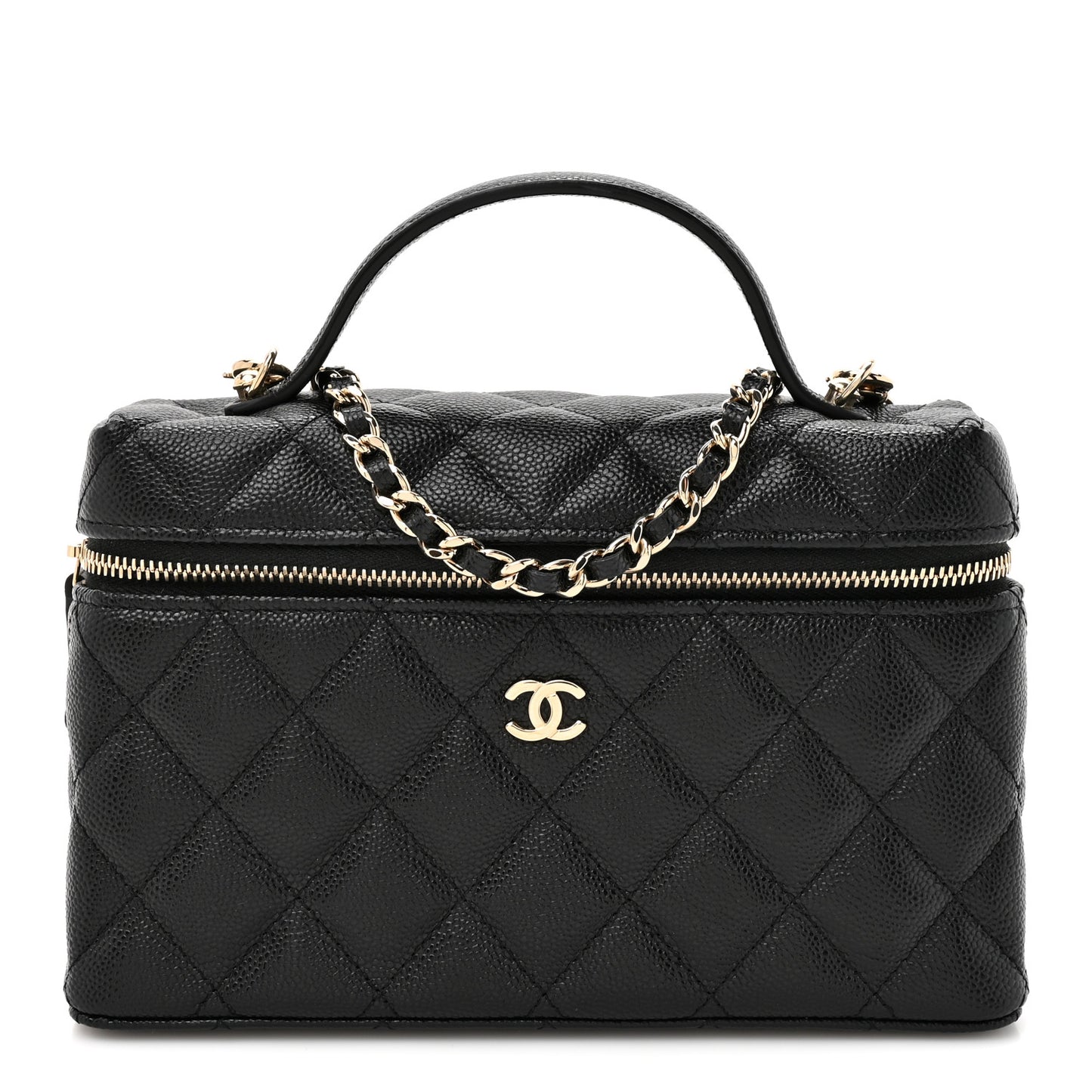 Caviar Quilted Top Handle Slim Vanity With Chain Black