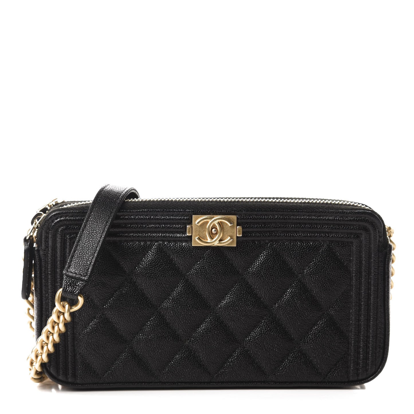 Caviar Quilted Small Boy Clutch With Chain Black
