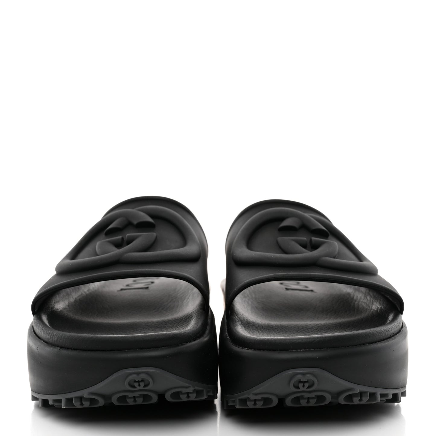 Soft Rubber Womens Interlocking G Platform 42mm Slide Sandals 41 Black