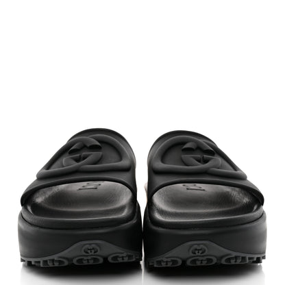 Gucci Soft Rubber Womens Interlocking G Platform 42mm Slide Sandals 41 Black 3 of 10