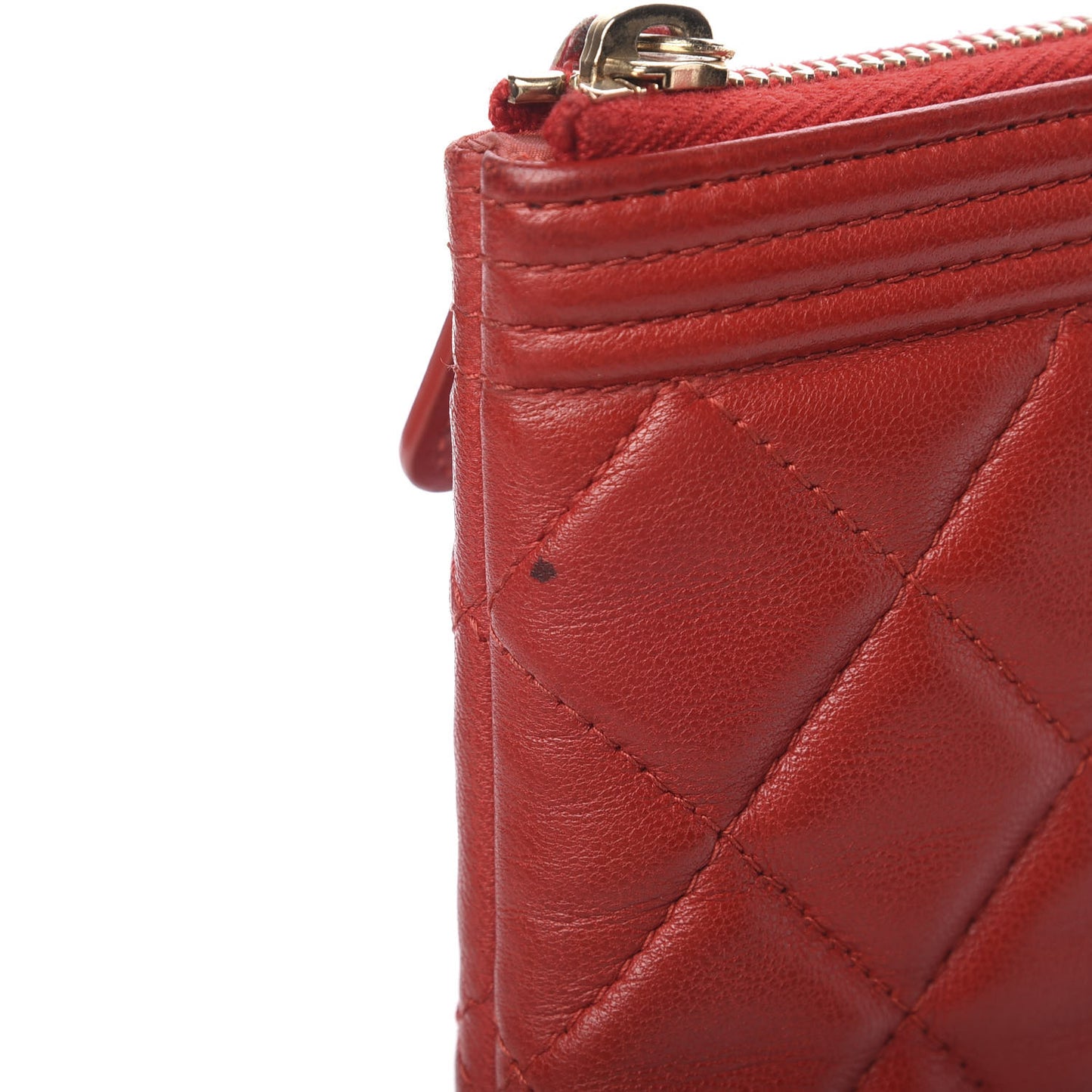 Lambskin Quilted Large Boy Zip Pouch Red