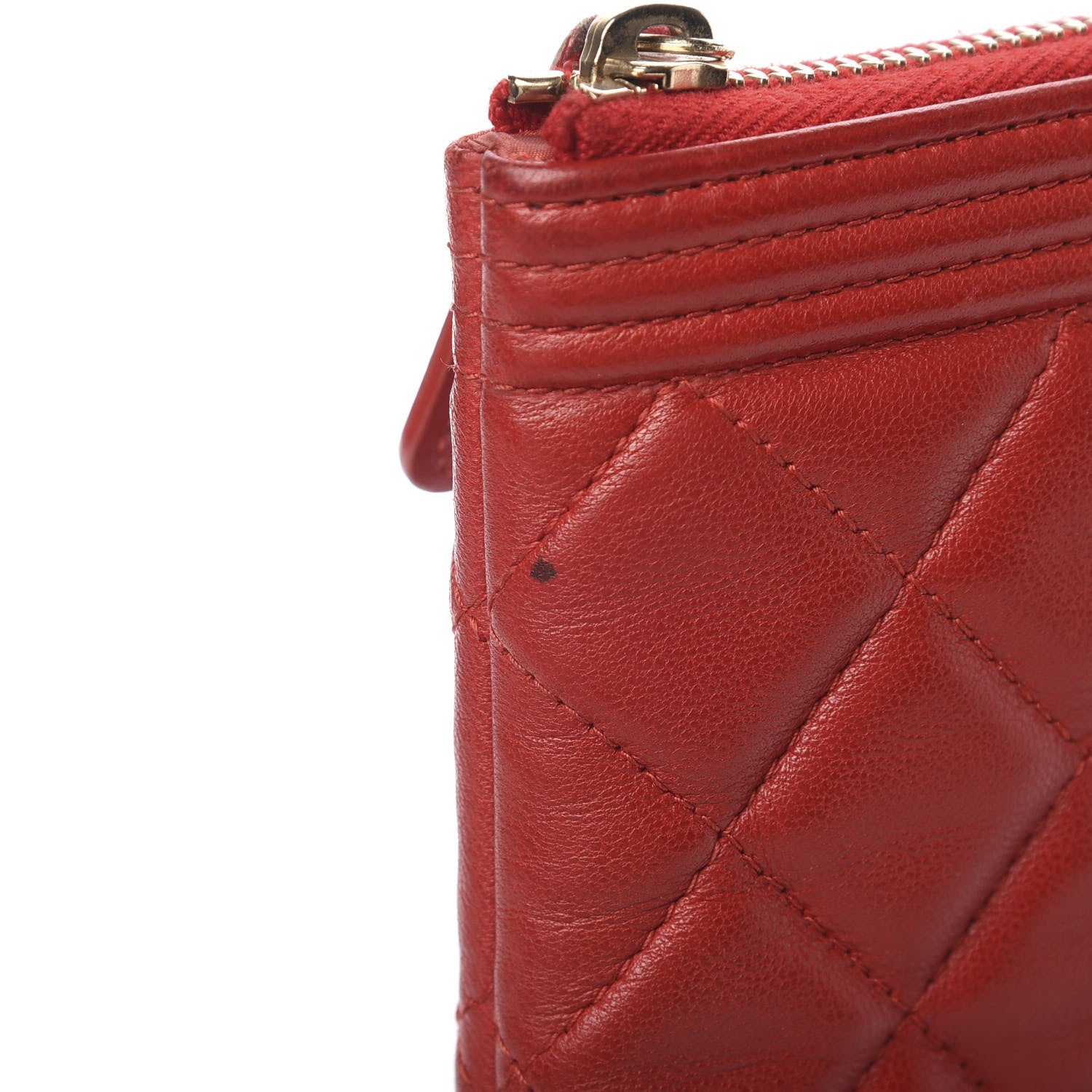 Chanel Lambskin Quilted Large Boy Zip Pouch Red 10 of 10