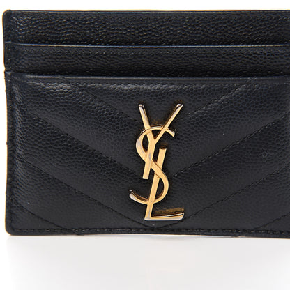 Saint Laurent Grain De Poudre Matelasse Chevron Monogram Credit Card Case Black 7 of 8