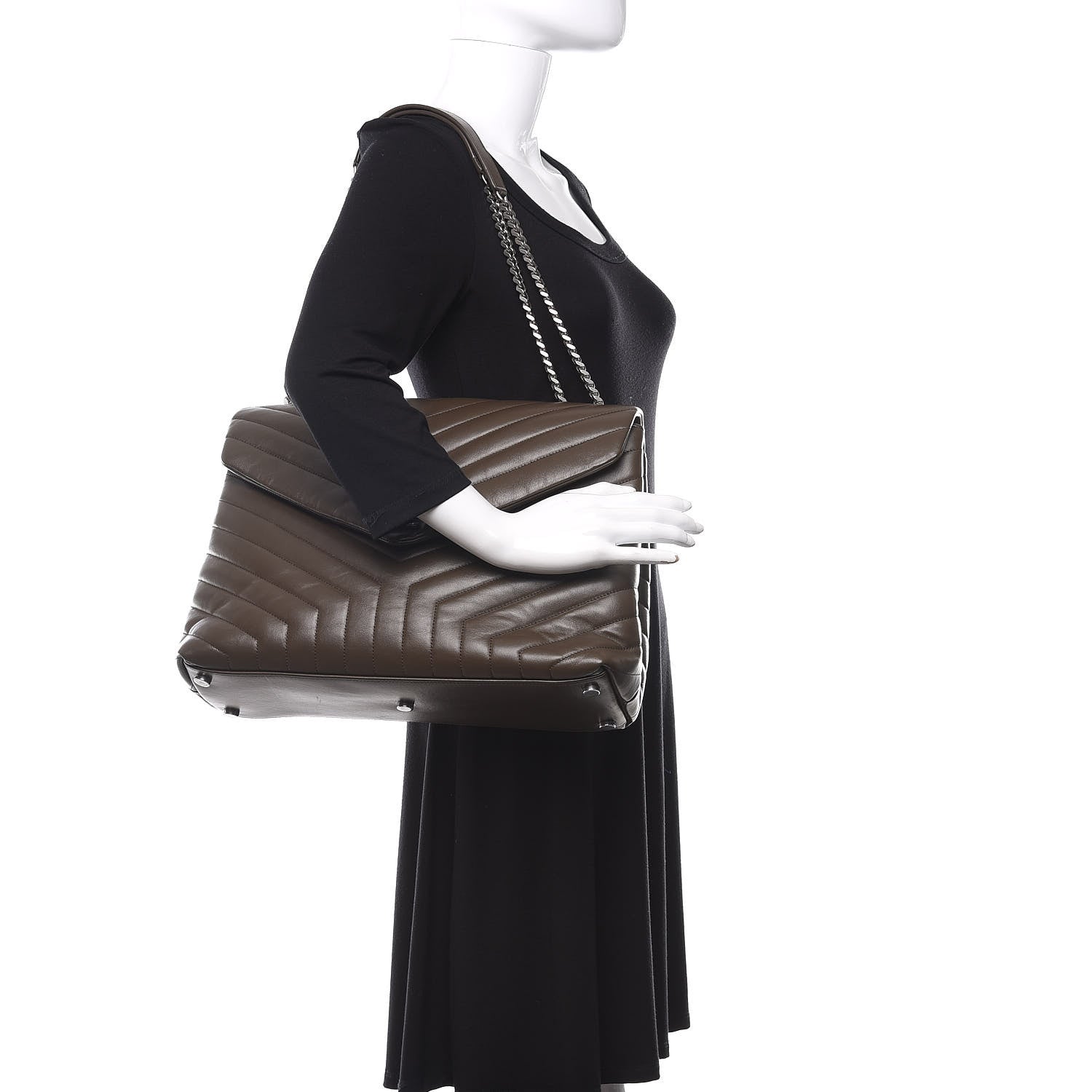 Saint Laurent Calfskin Y Quilted Monogram Large Loulou Chain Satchel Kaki Fonce 2 of 14