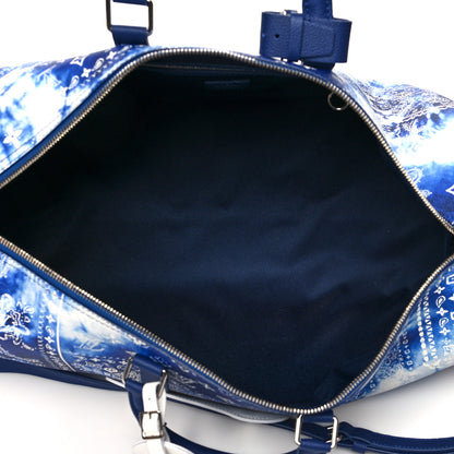 Louis Vuitton Cowhide Monogram Bandana Keepall Bandouliere 50 Blue 4 of 10