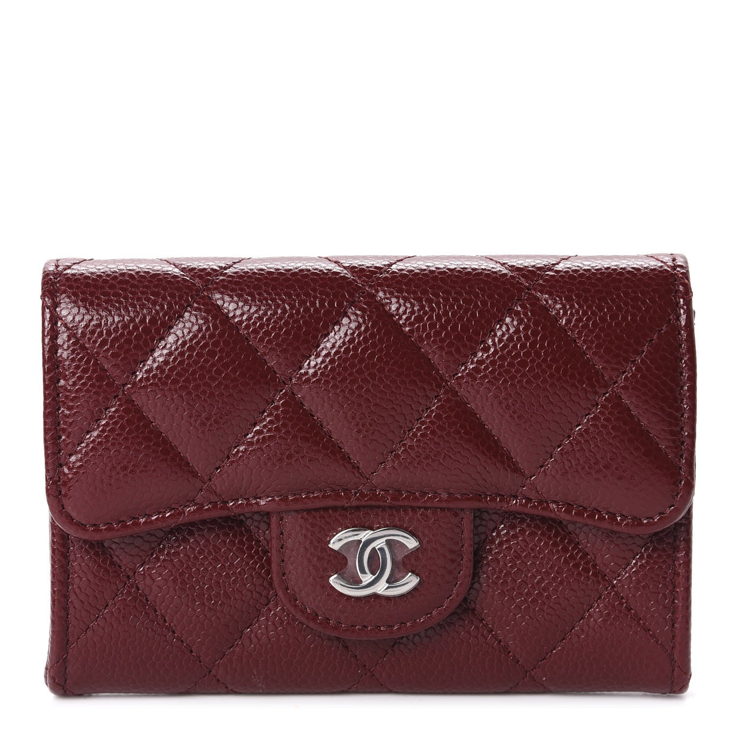Chanel Caviar Quilted Flap Card Holder Wallet Dark Red 1 of 9