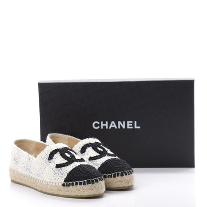 Chanel Tweed CC Espadrilles 37 Ecru White Blue Black 10 of 10