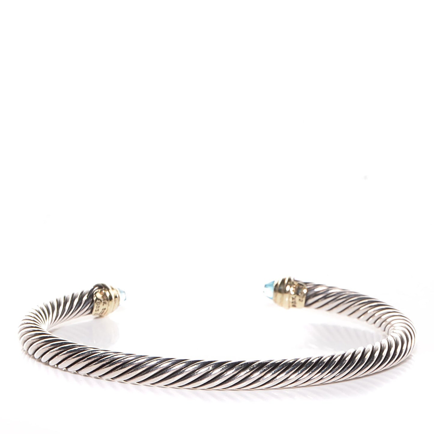 Sterling Silver 14K Yellow Gold Blue Topaz 5mm Cable Classics Petite Color Bracelet