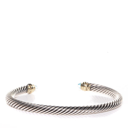 David Yurman Sterling Silver 14K Yellow Gold Blue Topaz 5mm Cable Classics Petite Color Bracelet 3 of 7