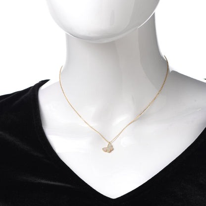 Van Cleef & Arpels 18K Yellow Gold Mother of Pearl Sweet Alhambra Butterfly Pendant Necklace 2 of 8