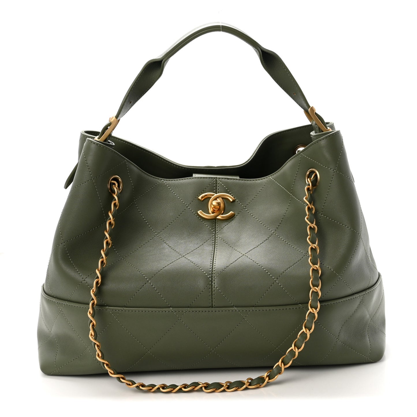 Calfskin Quilted Small Coco Base Shopping Bag Khaki