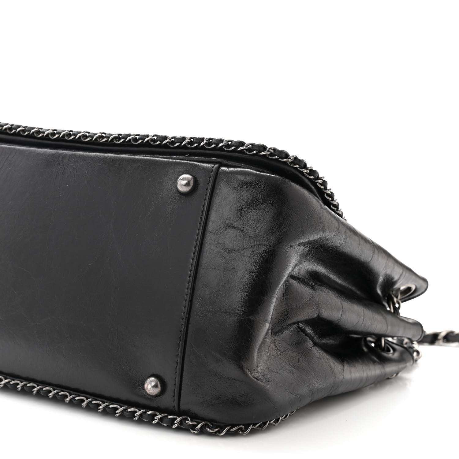 Chanel Glazed Calfskin Quilted Large CC Enchained Accordion Flap Black 10 of 11