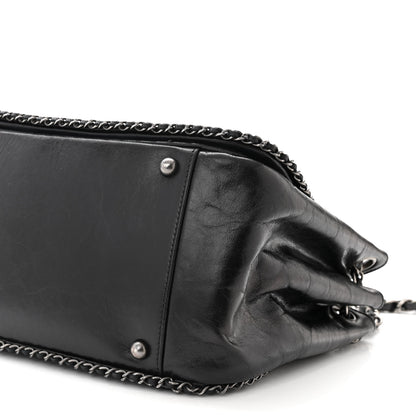 Chanel Glazed Calfskin Quilted Large CC Enchained Accordion Flap Black 10 of 11