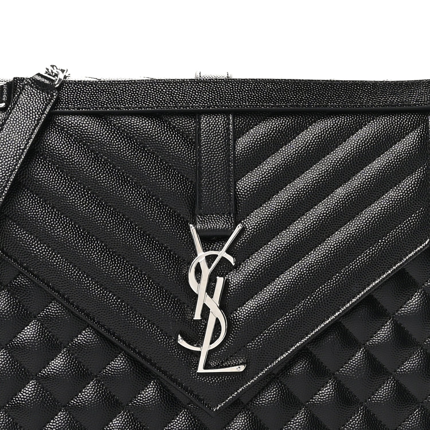 Saint Laurent Grain De Poudre Textured Mixed Matelasse Large Triquilt Monogram Satchel Black 8 of 10