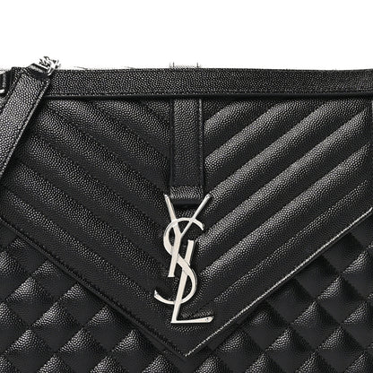 Saint Laurent Grain De Poudre Textured Mixed Matelasse Large Triquilt Monogram Satchel Black 8 of 10