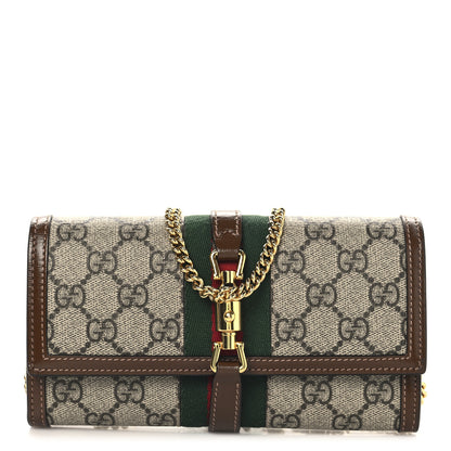 Gucci GG Supreme Monogram Azalea Calfskin Web Jackie 1961 Chain Wallet Beige Ebony Brown Sugar 1 of 11