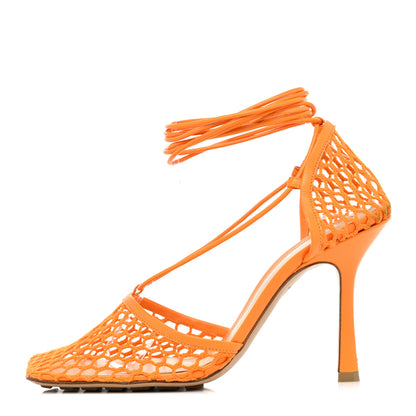 Bottega Veneta Mesh Nappa Stretch Ankle Tie Sandals 38.5 Tangerine 1 of 12