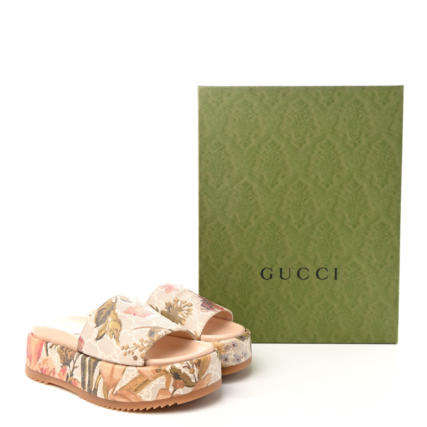 Gucci GG Supreme Monogram Water Flora Angelina Platform Slide Sandals 36.5 Beige White Multicolor 11 of 11