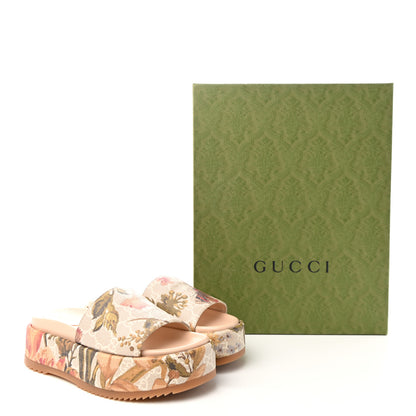 Gucci GG Supreme Monogram Water Flora Angelina Platform Slide Sandals 36.5 Beige White Multicolor 11 of 11