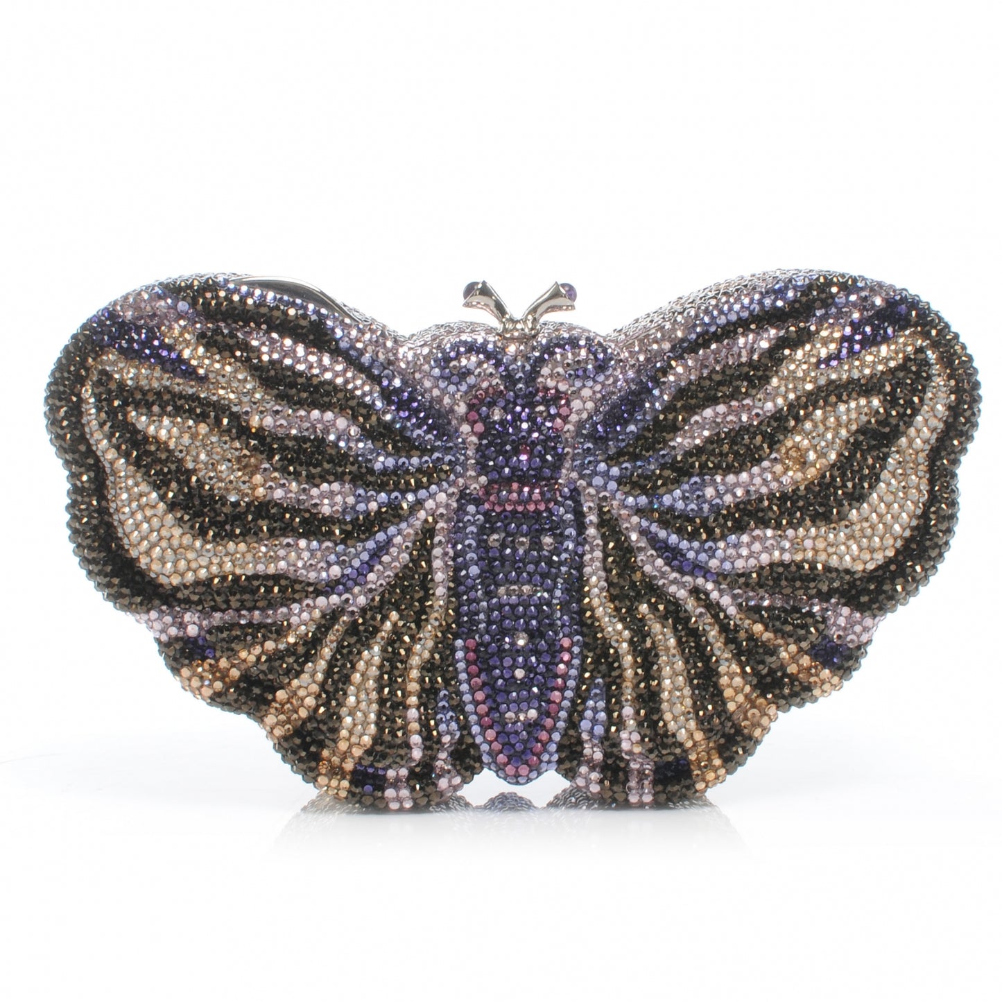 Austrian Crystal Butterfly Minaudiere Clutch Silver