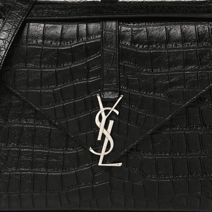 Saint Laurent Calfskin Crocodile Embossed Monogram Large Satchel Black 9 of 11