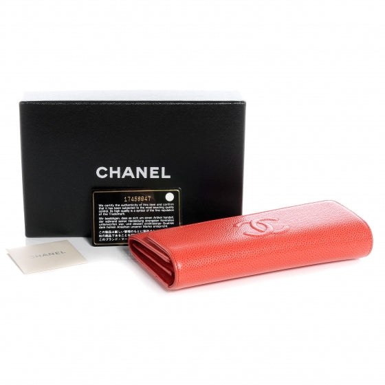 Chanel Caviar CC Long Flap Wallet Coral 5 of 9