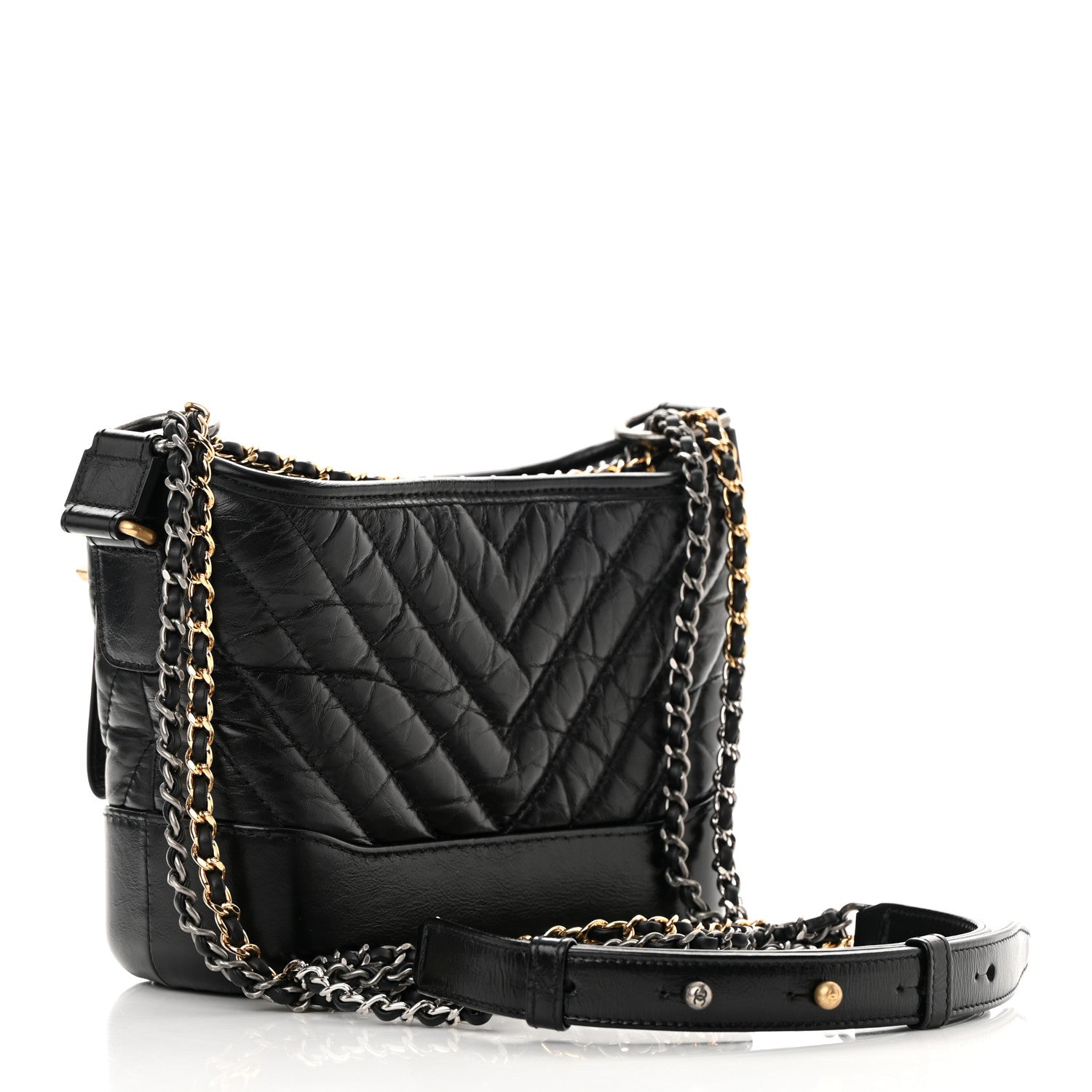 Chanel Aged Calfskin Chevron Quilted Small Gabrielle Hobo Black 3 of 11