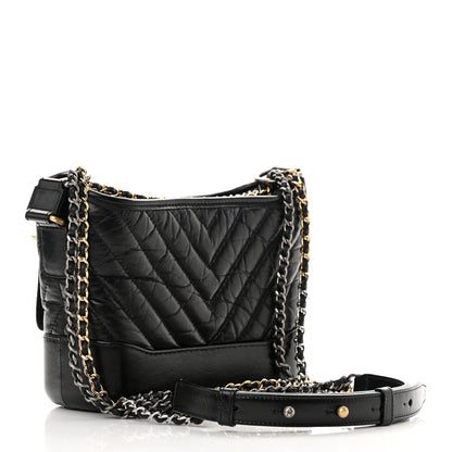 Chanel Aged Calfskin Chevron Quilted Small Gabrielle Hobo Black 3 of 11