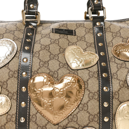 Gucci Monogram Guccissima Hearts Studded Medium Joy Boston Dark Brown 8 of 10