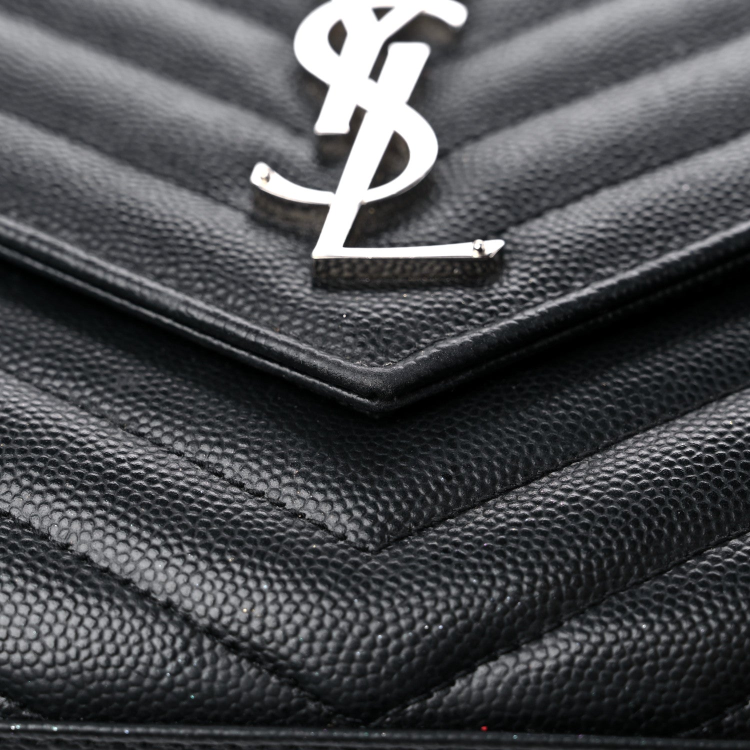 Saint Laurent Grain De Poudre Matelasse Chevron Monogram Chain Wallet Black 12 of 12