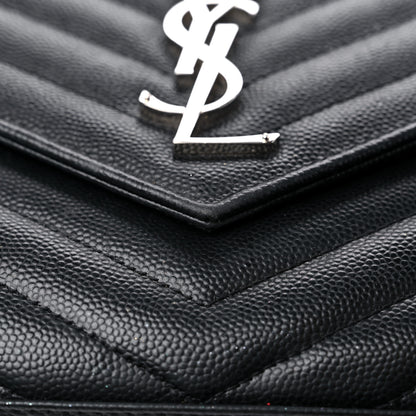 Saint Laurent Grain De Poudre Matelasse Chevron Monogram Chain Wallet Black 12 of 12
