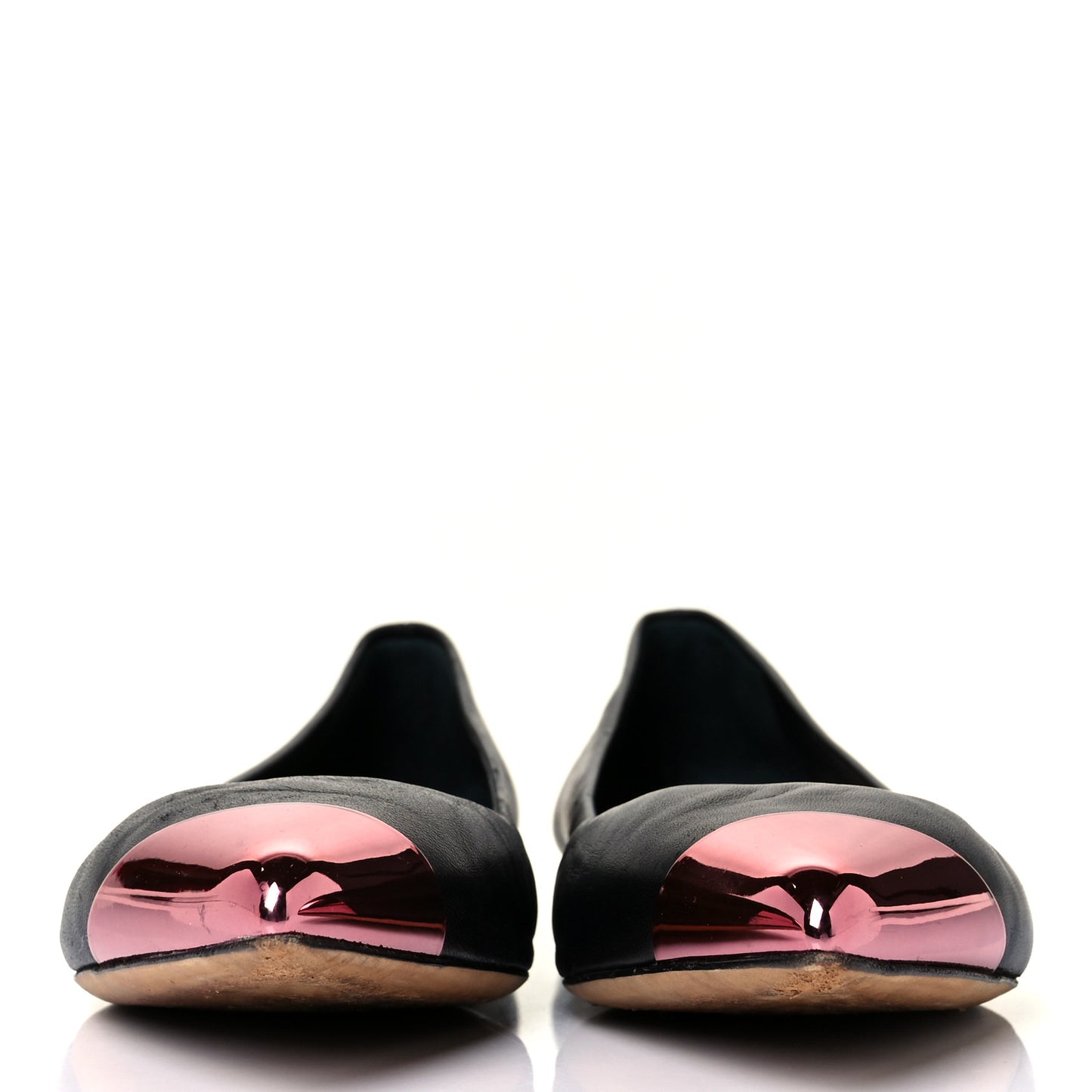 Calfskin Pointed Toe Flats 38.5 Black Pink