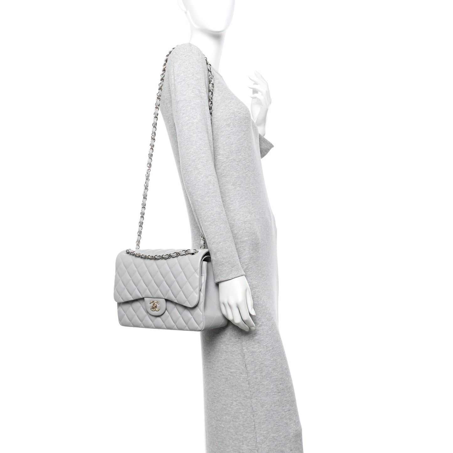 Caviar Quilted Jumbo Double Flap Grey