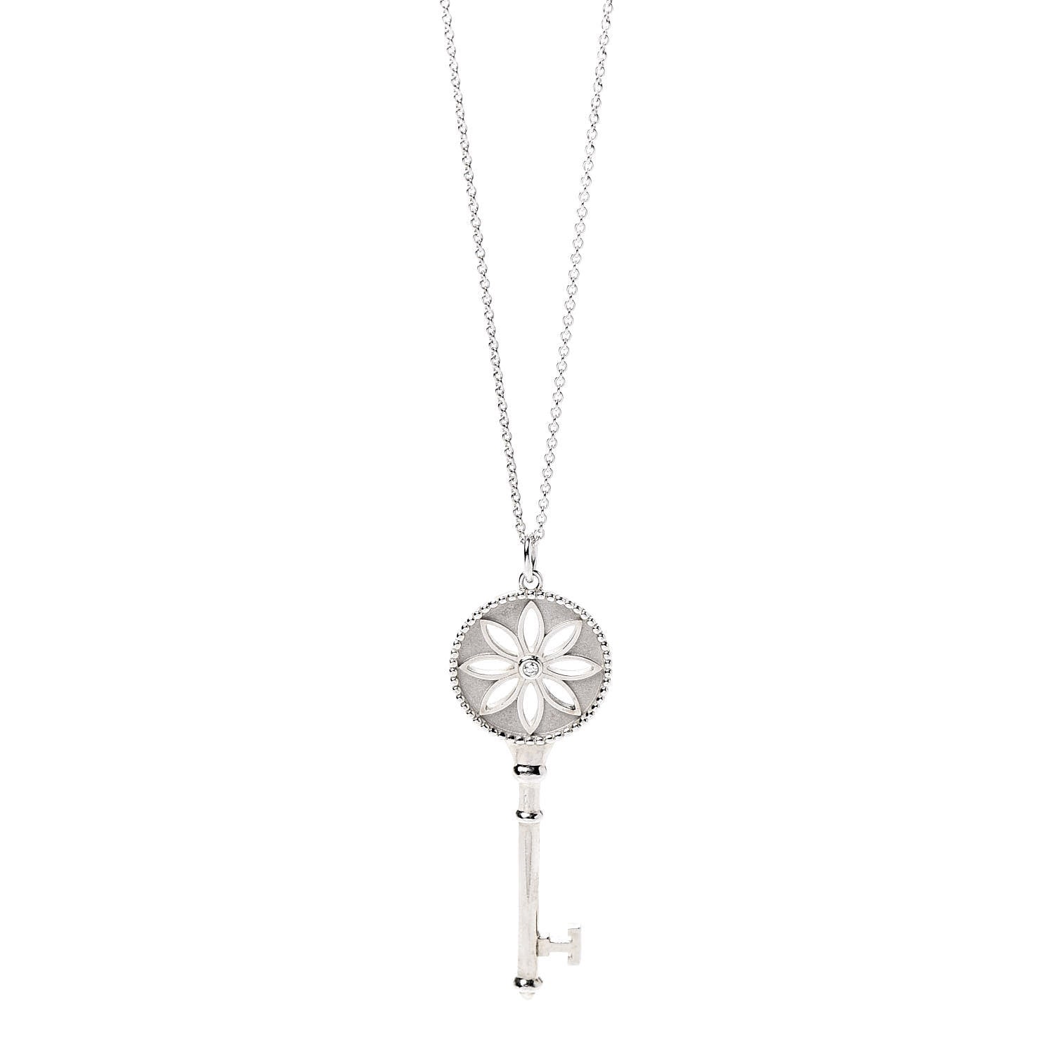 Tiffany Sterling Silver Diamond Large Daisy Key Pendant Necklace 4 of 7