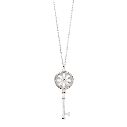 Tiffany Sterling Silver Diamond Large Daisy Key Pendant Necklace 4 of 7