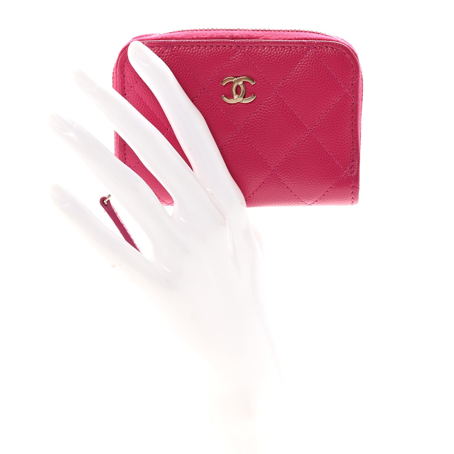 Chanel Caviar Quilted Zip Coin Purse Fuchsia 2 of 7