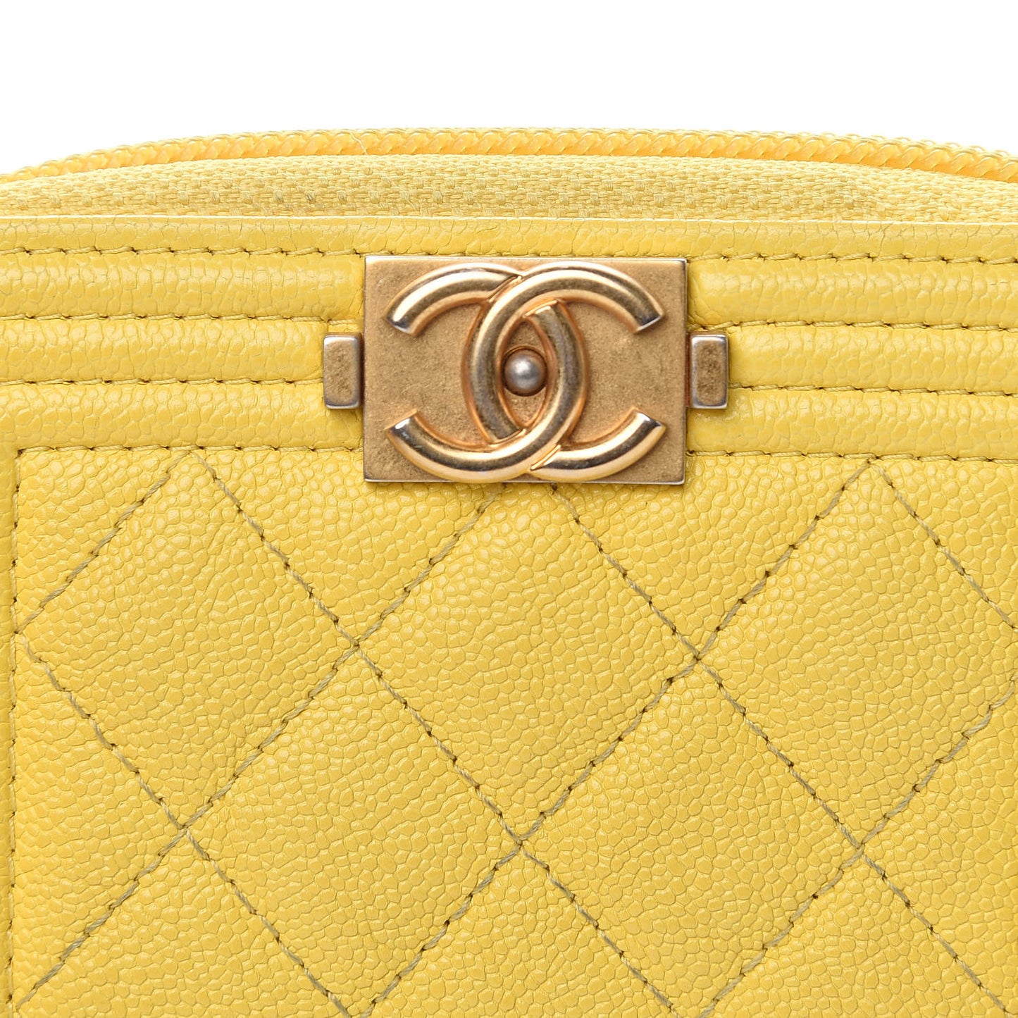 Caviar Quilted Boy Zip Around Coin Purse Wallet Yellow