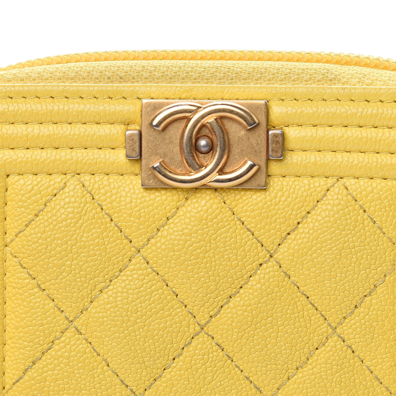 Chanel Caviar Quilted Boy Zip Around Coin Purse Wallet Yellow 8 of 11