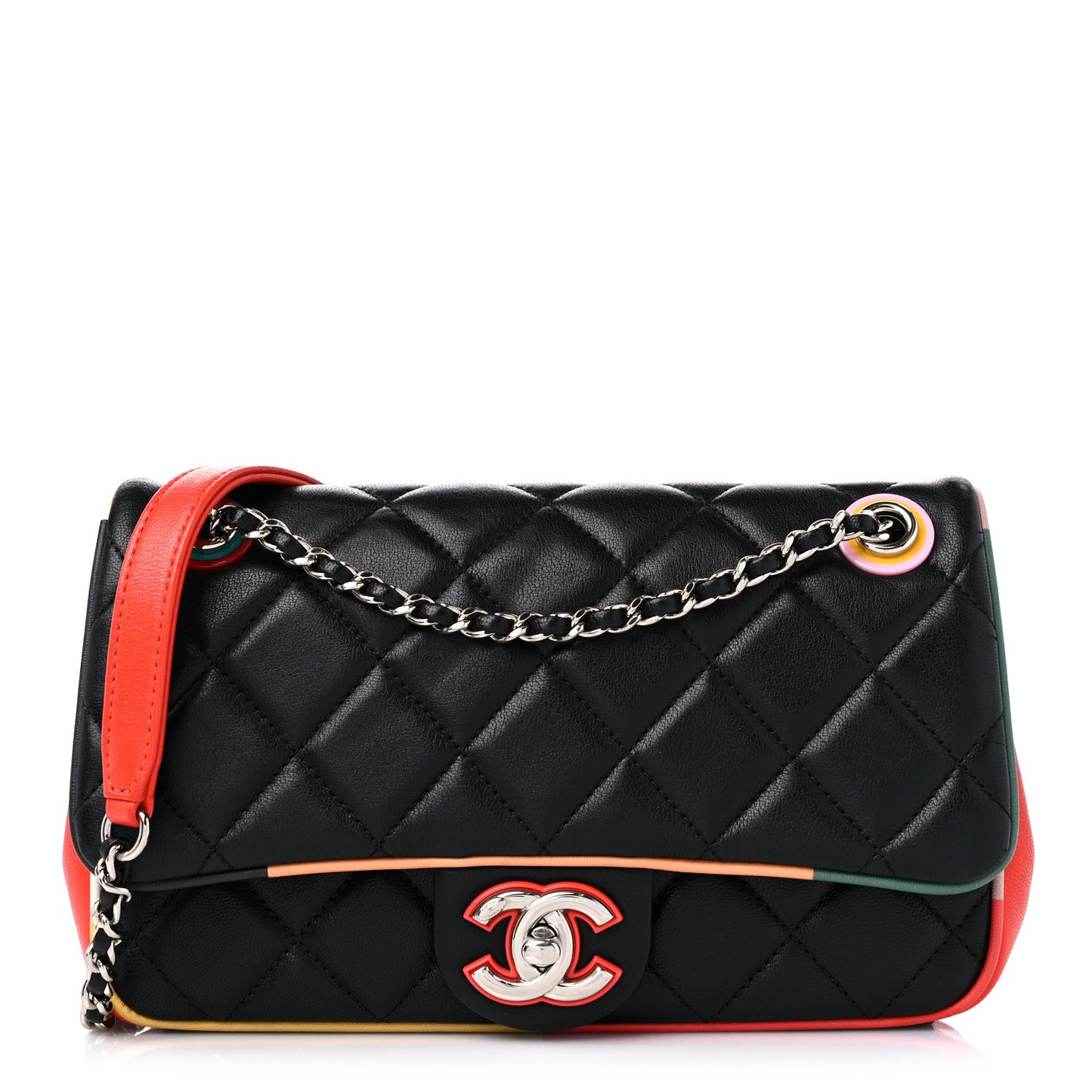 Lambskin Plexiglass Quilted Small Cuba Color Flap Black Multicolor