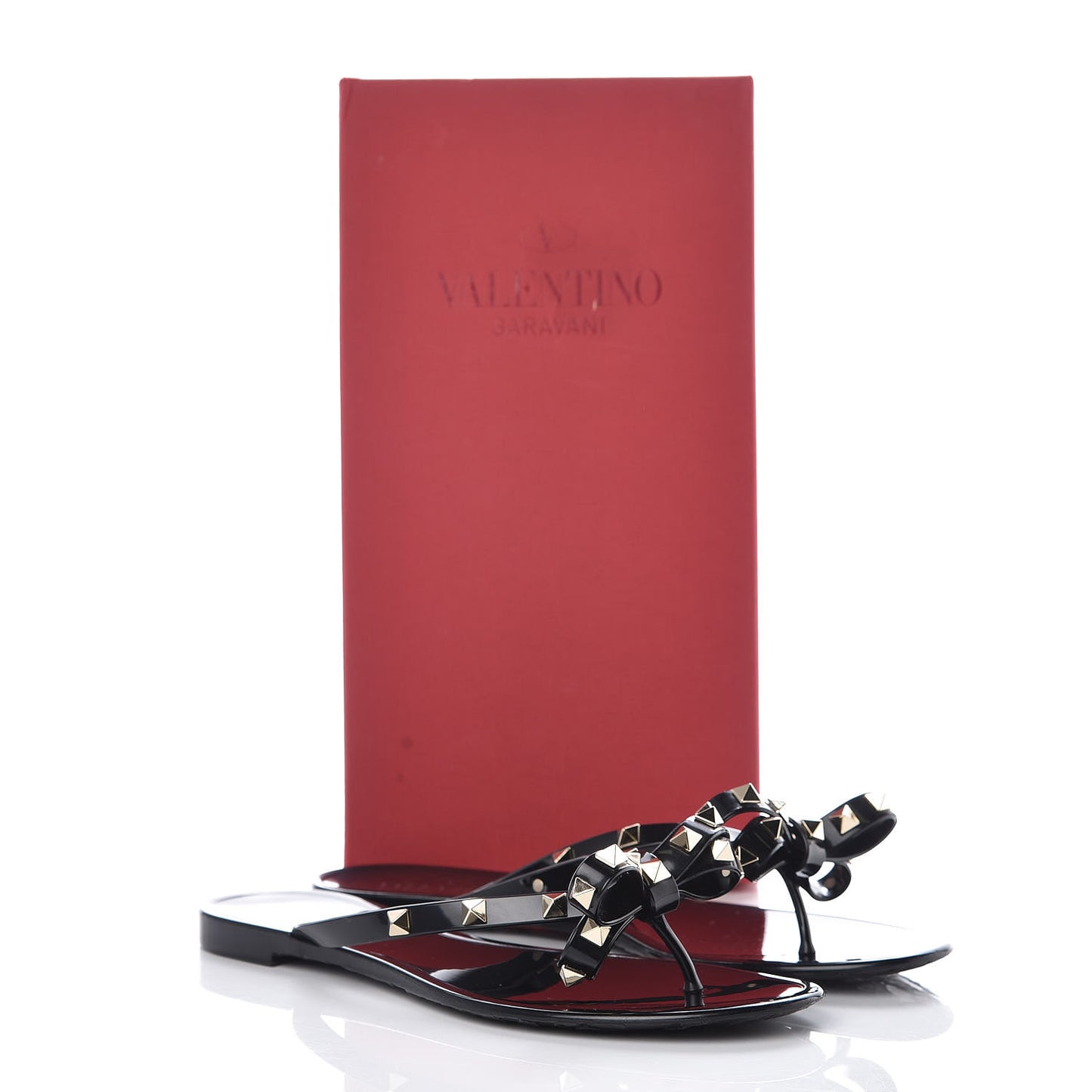 PVC Jelly Rockstud Bow Thong Sandals 39 Black