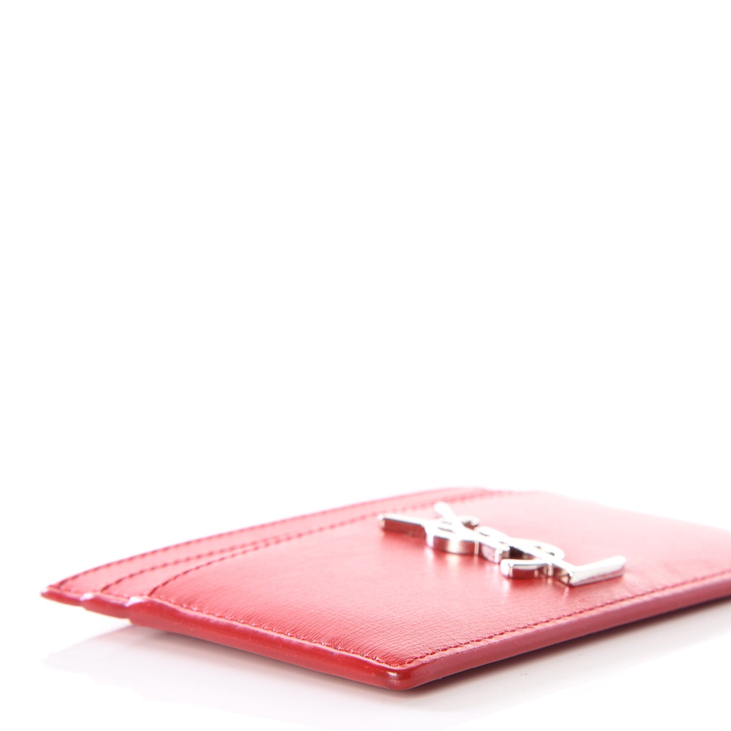 Saint Laurent Calfskin Monogram Credit Card Case Red 6 of 9
