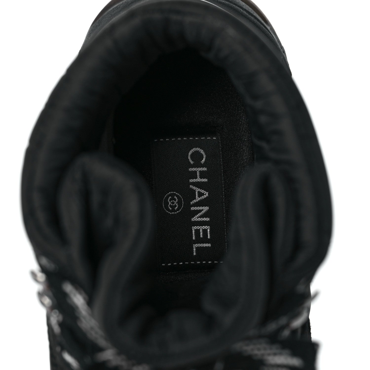 Chanel Fabric Calfskin Suede Womens CC Sneakers 38 Black 8 of 9