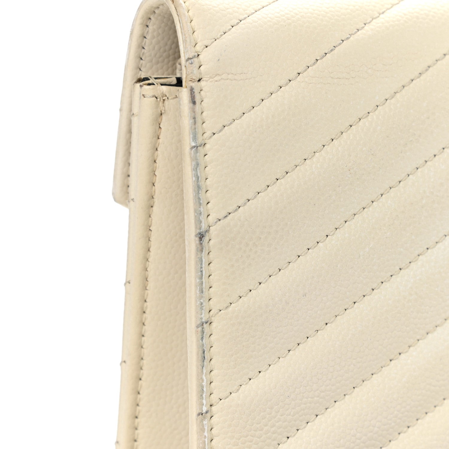 Saint Laurent Grain De Poudre Matelasse Chevron Monogram Envelope Chain Wallet Porcellana 11 of 15