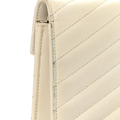 Saint Laurent Grain De Poudre Matelasse Chevron Monogram Envelope Chain Wallet Porcellana 11 of 15