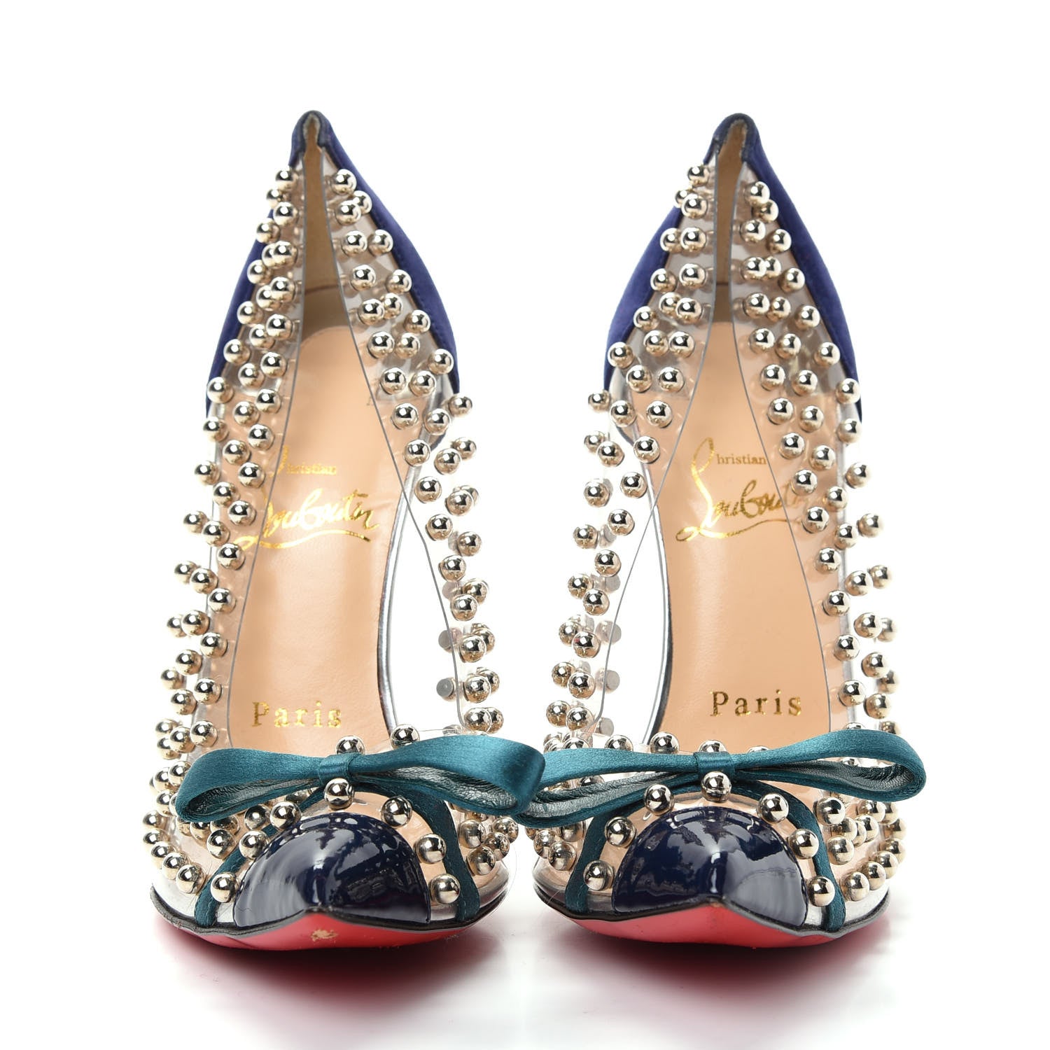 Christian Louboutin Suede Patent Studded Bille et Boule 100 Pumps 37 Navy 2 of 9