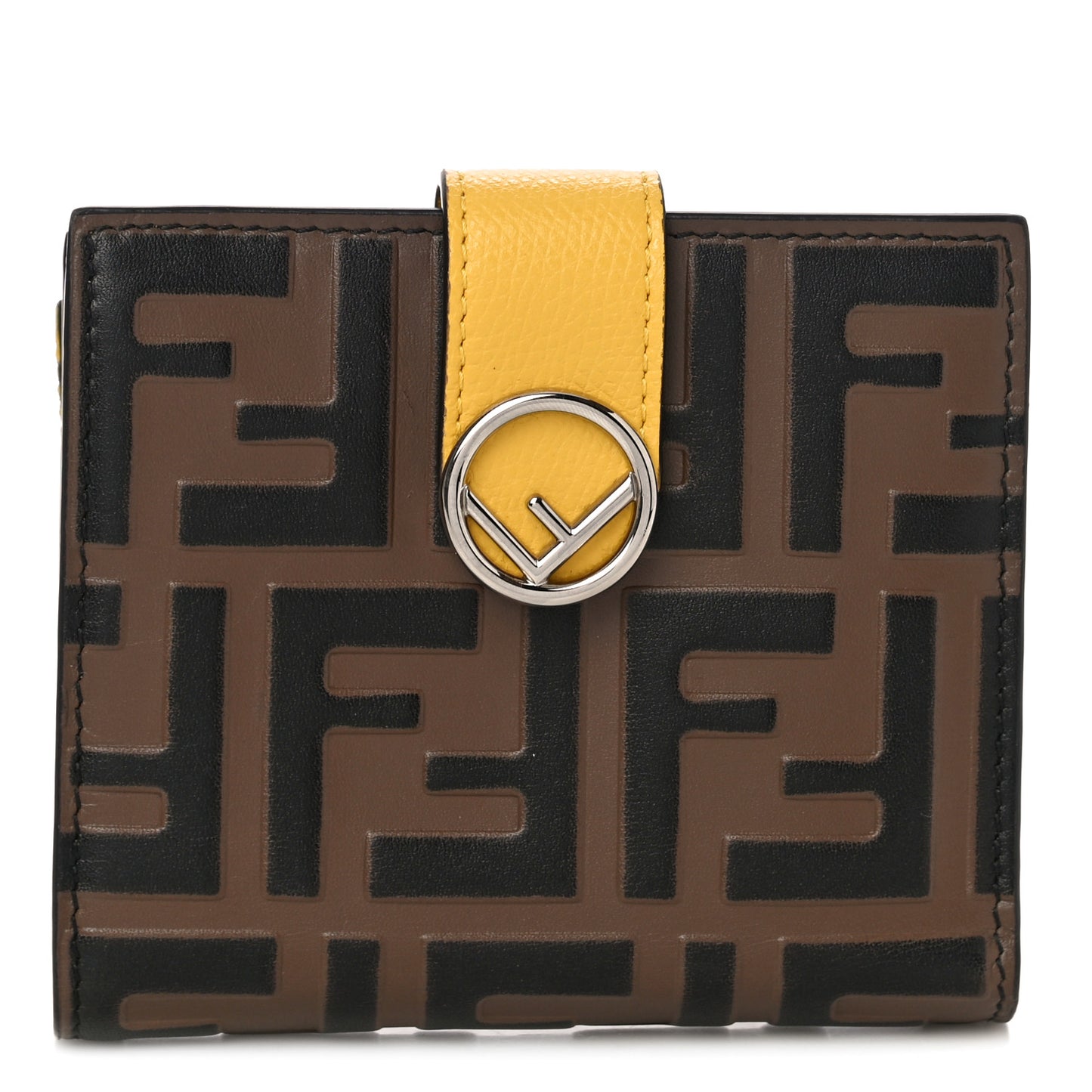 Vitello Cruise F is Fendi Bi-Color FF 1974 Embossed Compact Wallet Maya Black Sunflower