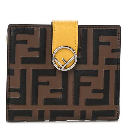Fendi Vitello Cruise F is Fendi Bi-Color FF 1974 Embossed Compact Wallet Maya Black Sunflower 1 of 11